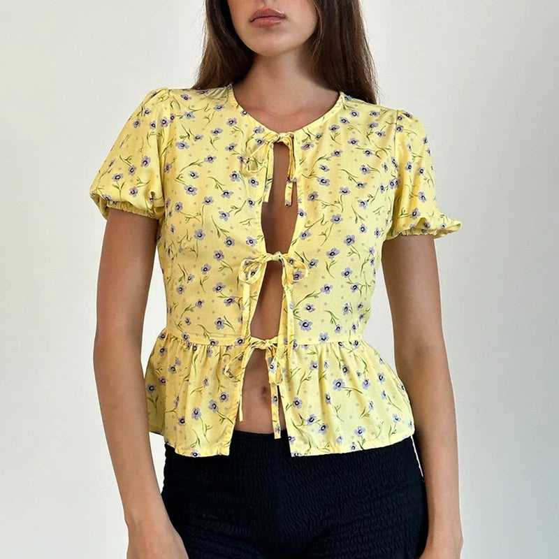 Puff Sleeve Bowknot Crop Top