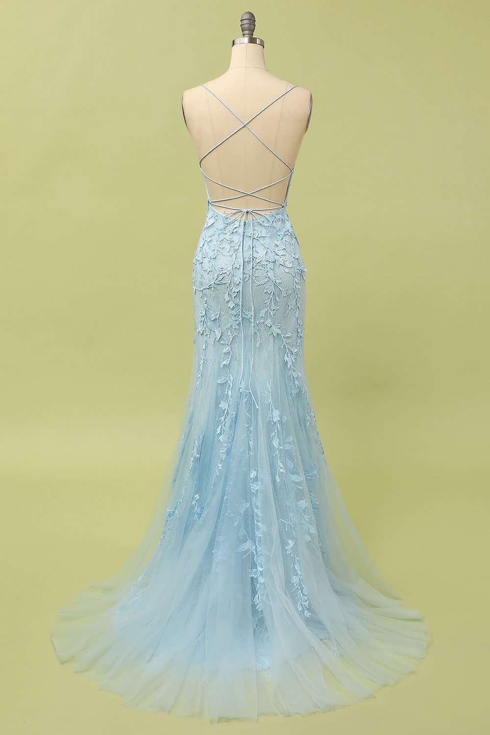 Coral Backless Long Prom Dress with Appliques - Fashionpara