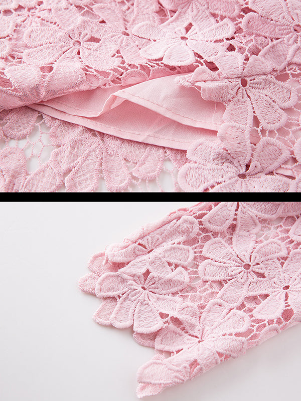 Floral Lace Round Neck Half-Sleeve Scalloped Mini Dress 7