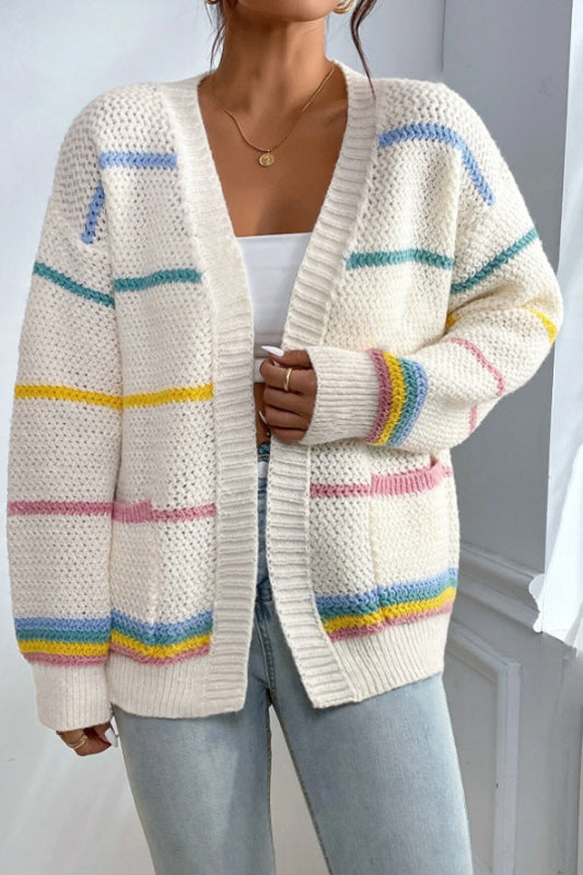 Rainbow Striped Knit Cardigan for Effortless Style and Comfort