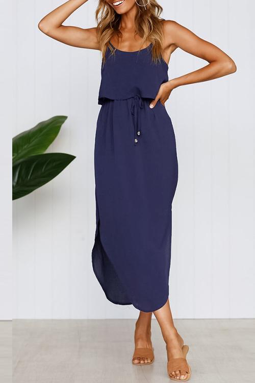 Florcoo Waist Strap Side Slit Fashion Dress