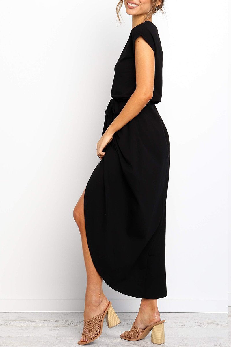 Short Sleeve Tie Waist Wrap Tulip Hem Midi Dress - View 7