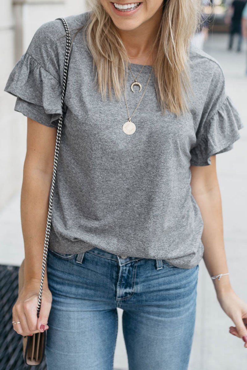 Florcoo Casual O Neck Ruffle Design T-shirt - Fashionpara