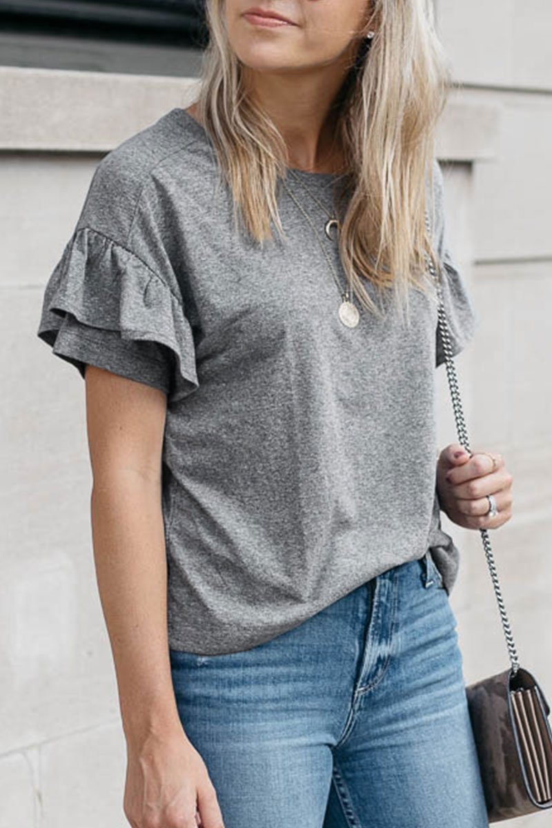 Florcoo Casual O Neck Ruffle Design T-shirt - Fashionpara