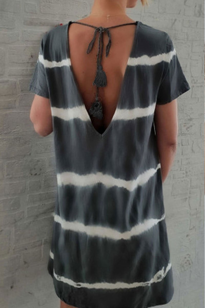 Florcoo V Neck Striped Printed Knee Length A Line Dress