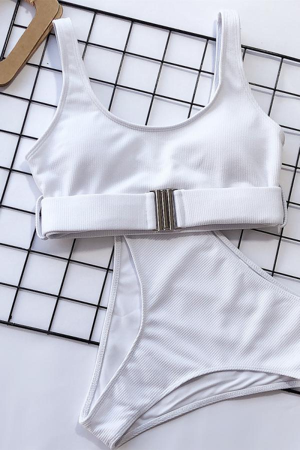 Nylon Two Piece Suits Solid Patchwork Fashion adult Sexy Bikinis Set - Fashionpara
