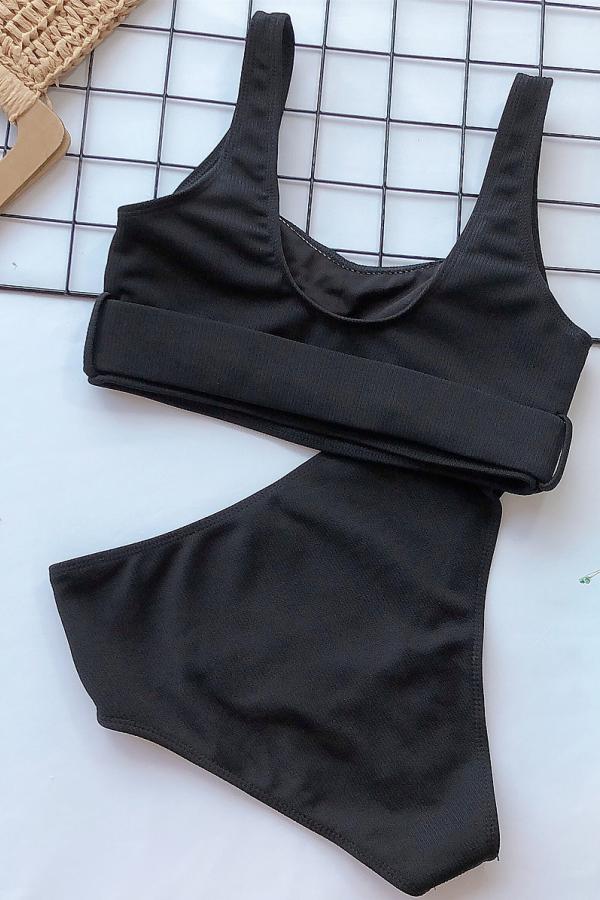 Nylon Two Piece Suits Solid Patchwork Fashion adult Sexy Bikinis Set - Fashionpara