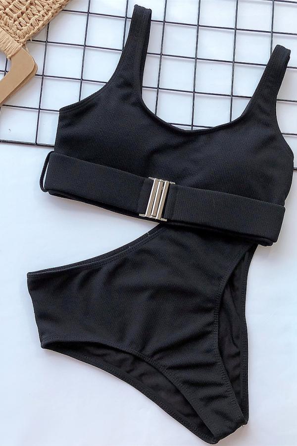 Nylon Two Piece Suits Solid Patchwork Fashion adult Sexy Bikinis Set - Fashionpara