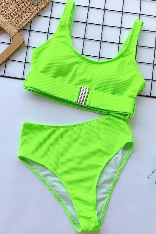 Nylon Two Piece Suits Solid Patchwork Fashion adult Sexy Bikinis Set - Fashionpara