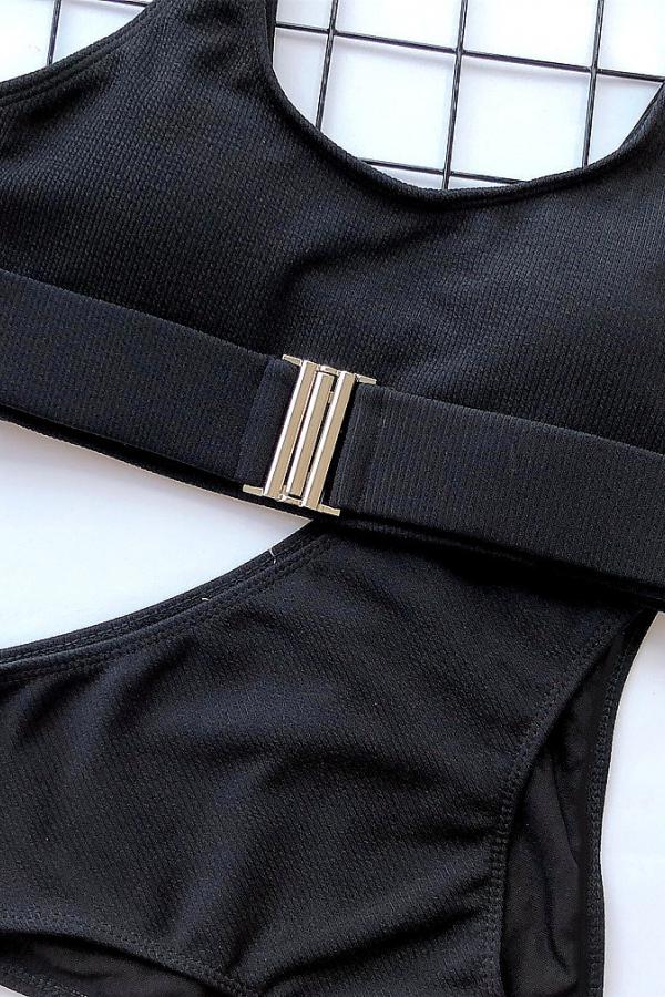 Nylon Two Piece Suits Solid Patchwork Fashion adult Sexy Bikinis Set - Fashionpara