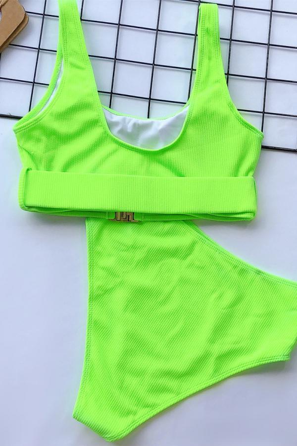 Nylon Two Piece Suits Solid Patchwork Fashion adult Sexy Bikinis Set - Fashionpara