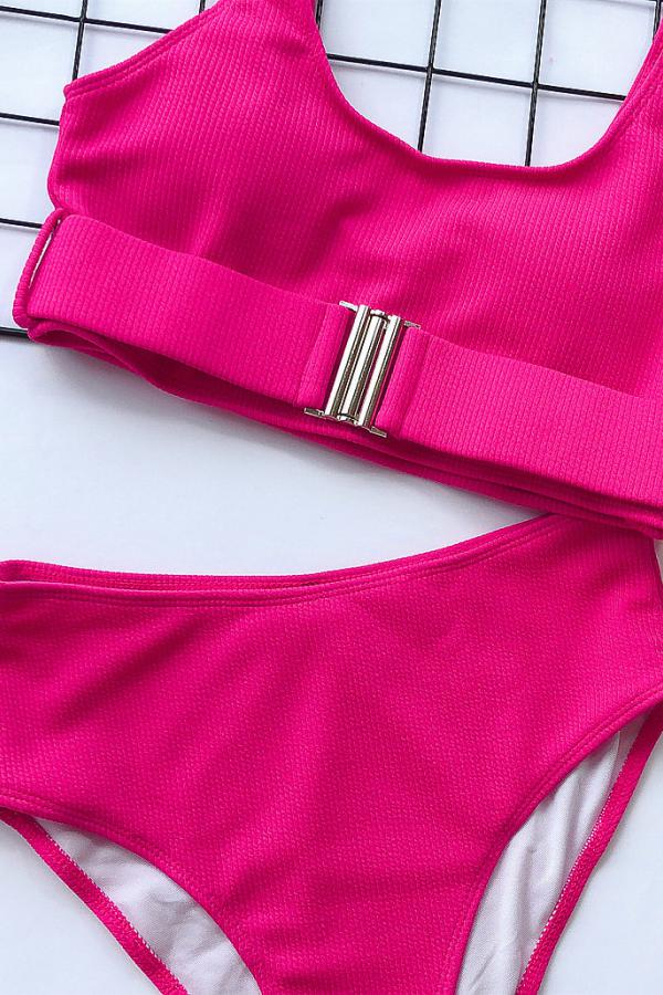 Nylon Two Piece Suits Solid Patchwork Fashion adult Sexy Bikinis Set - Fashionpara