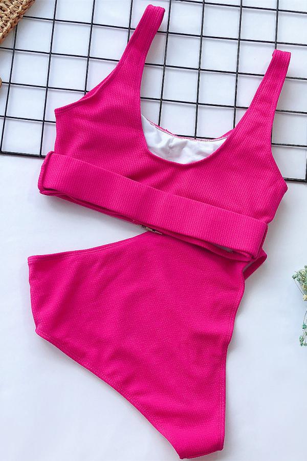 Nylon Two Piece Suits Solid Patchwork Fashion adult Sexy Bikinis Set - Fashionpara