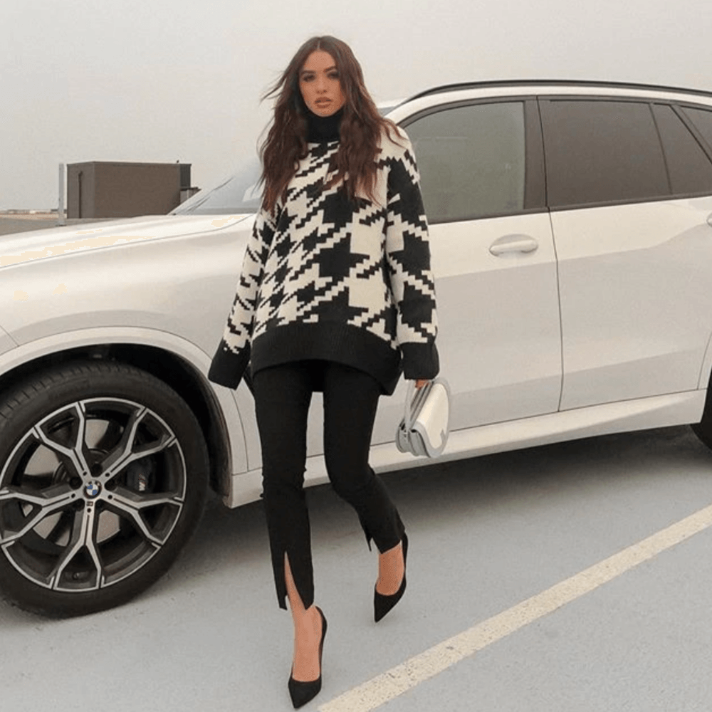 Want And Need Houndstooth Pattern Knit Sweater 5