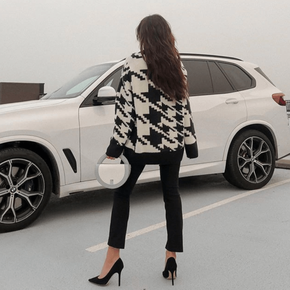 Want And Need Houndstooth Pattern Knit Sweater 6