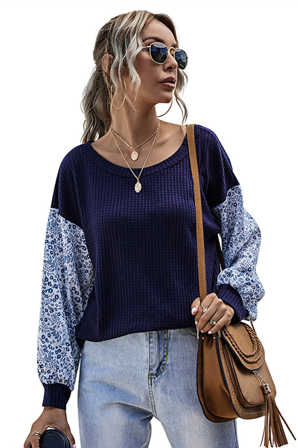 RadyRin Patchwork Long Sleeve Sweater for Effortless Style