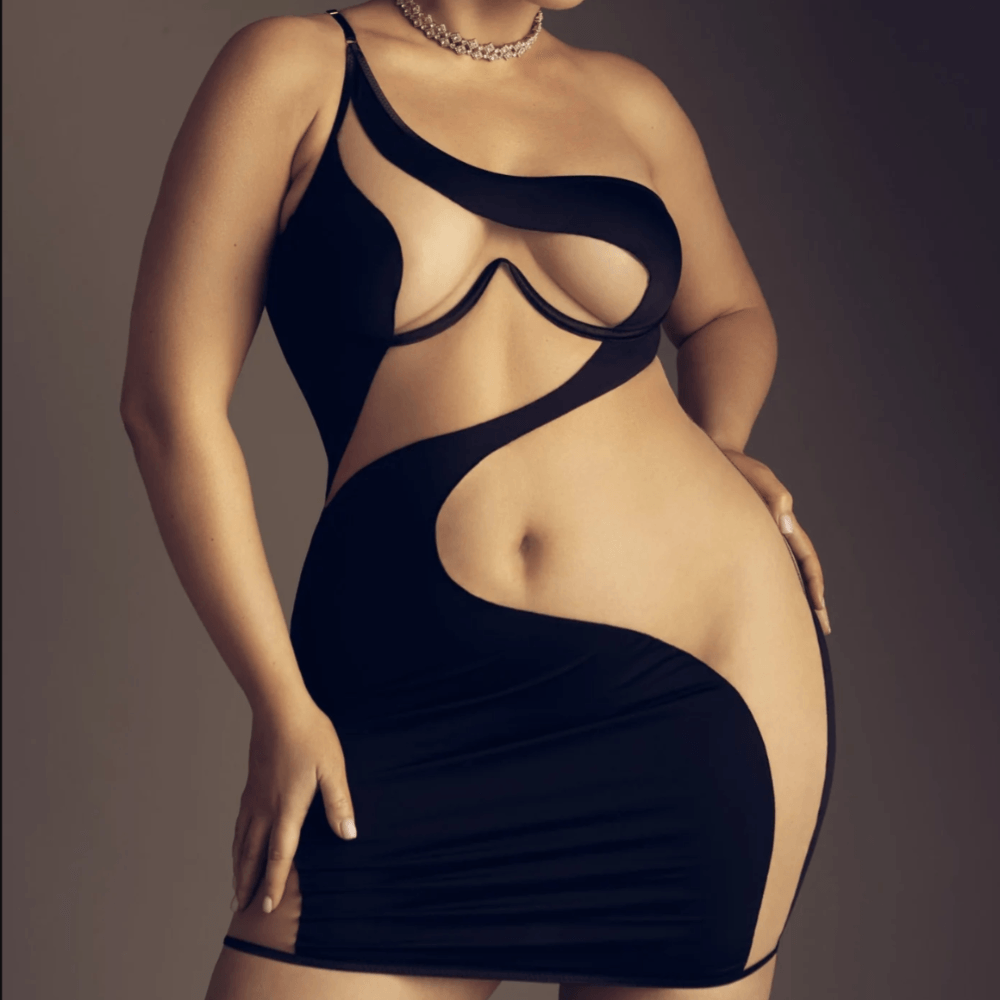 Mermaid Asymmetric Cut Out Mesh Mini Dress