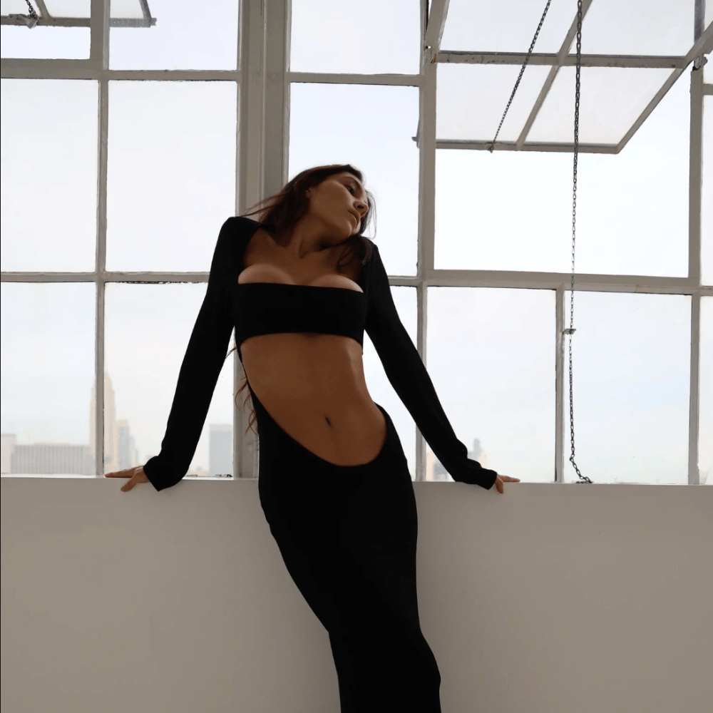 Square-Neck Long-Sleeve Midriff Cutout Bodycon Maxi Dress 8