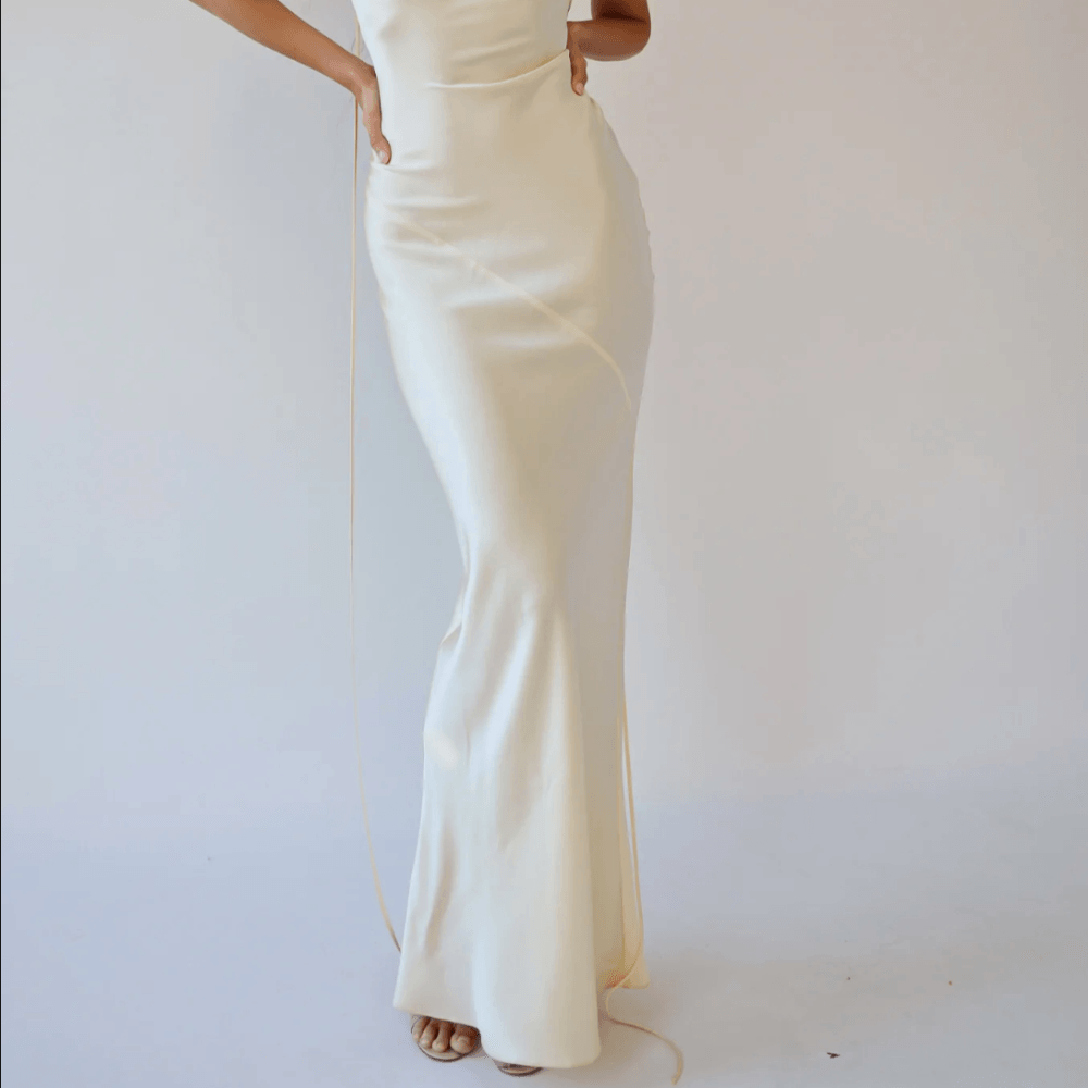 Satin Cowl Plunge-Back Cross-Strap Slip Maxi Dress 10