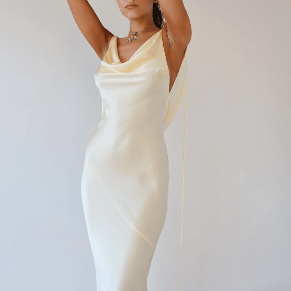 Satin Cowl Plunge-Back Cross-Strap Slip Maxi Dress 9