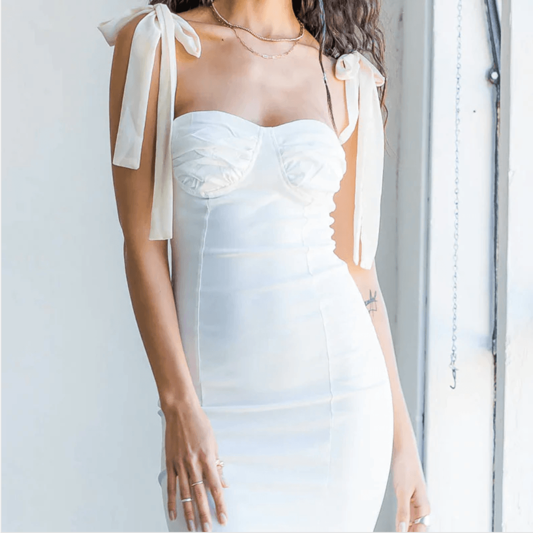 Chiffon Sweetheart Ruched Tie-Strap Corset Dress 6