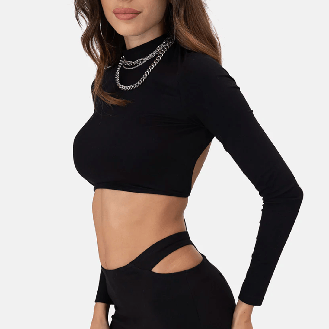 Nella Long Sleeve Open Back Crop Top