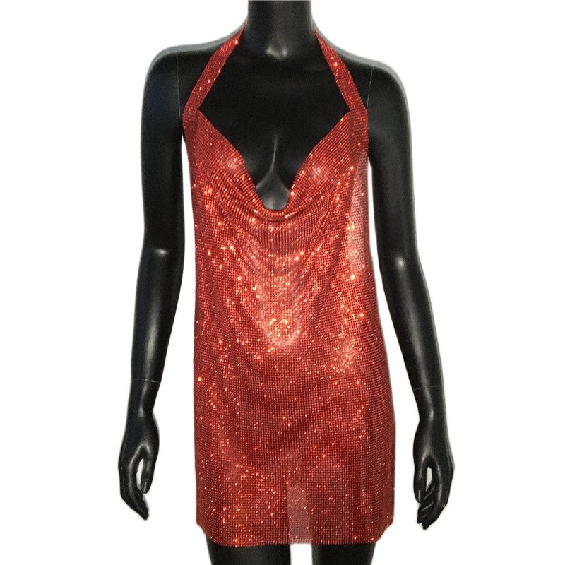 Rhinestone Diamante Backless Split Dresses 10