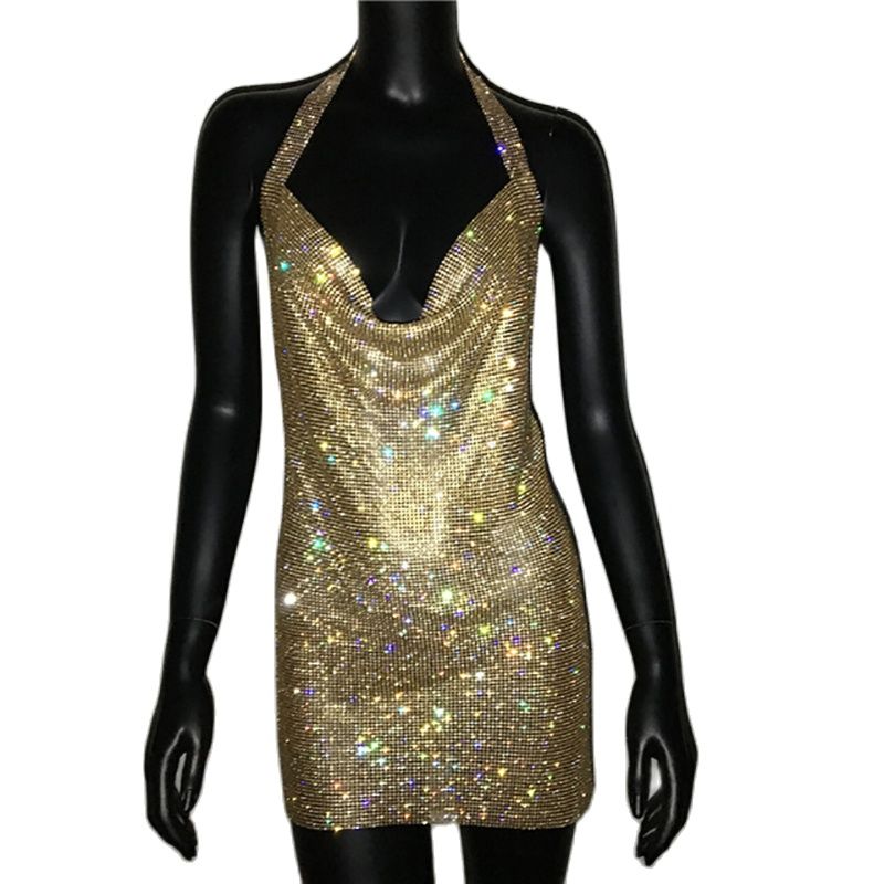 Rhinestone Diamante Backless Split Dresses 8