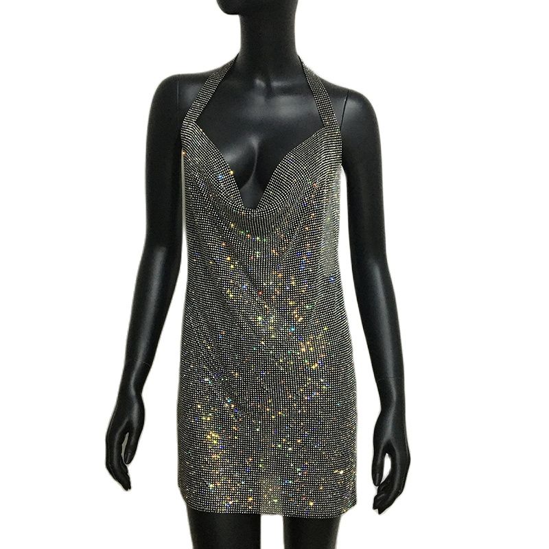 Rhinestone Diamante Backless Split Dresses 7