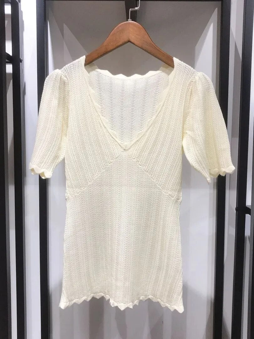 Slim V-Neck Knit Sweater Tee 4