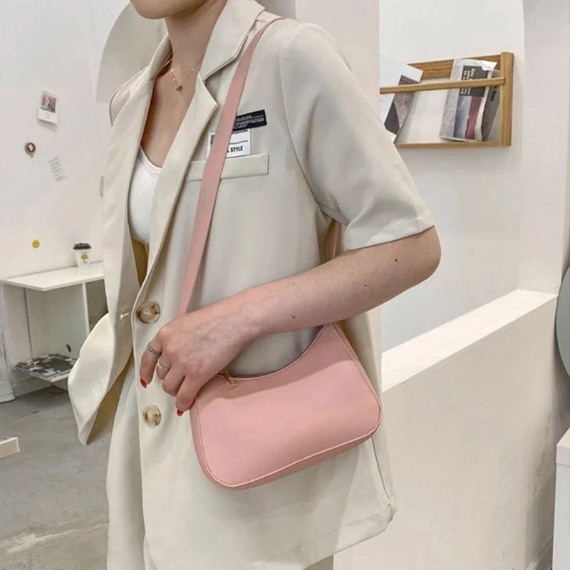 Solid Color PU Leather Casual Shoulder Bag