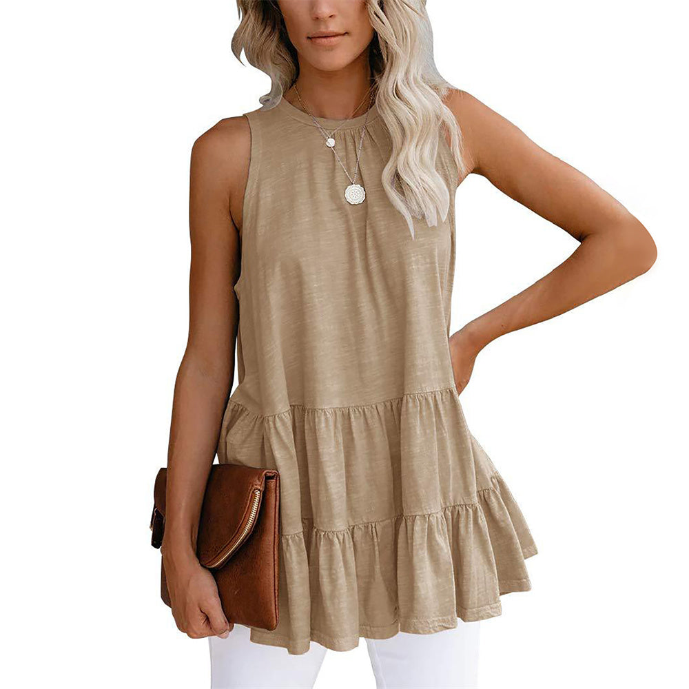 Round Neck Sleeveless Splicing Loose Vest Tops
