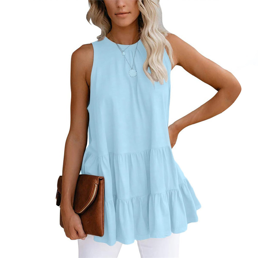 Round Neck Sleeveless Splicing Loose Vest Tops 3
