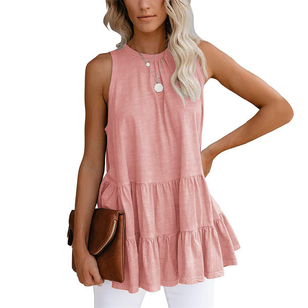 Round Neck Sleeveless Splicing Loose Vest Tops 4