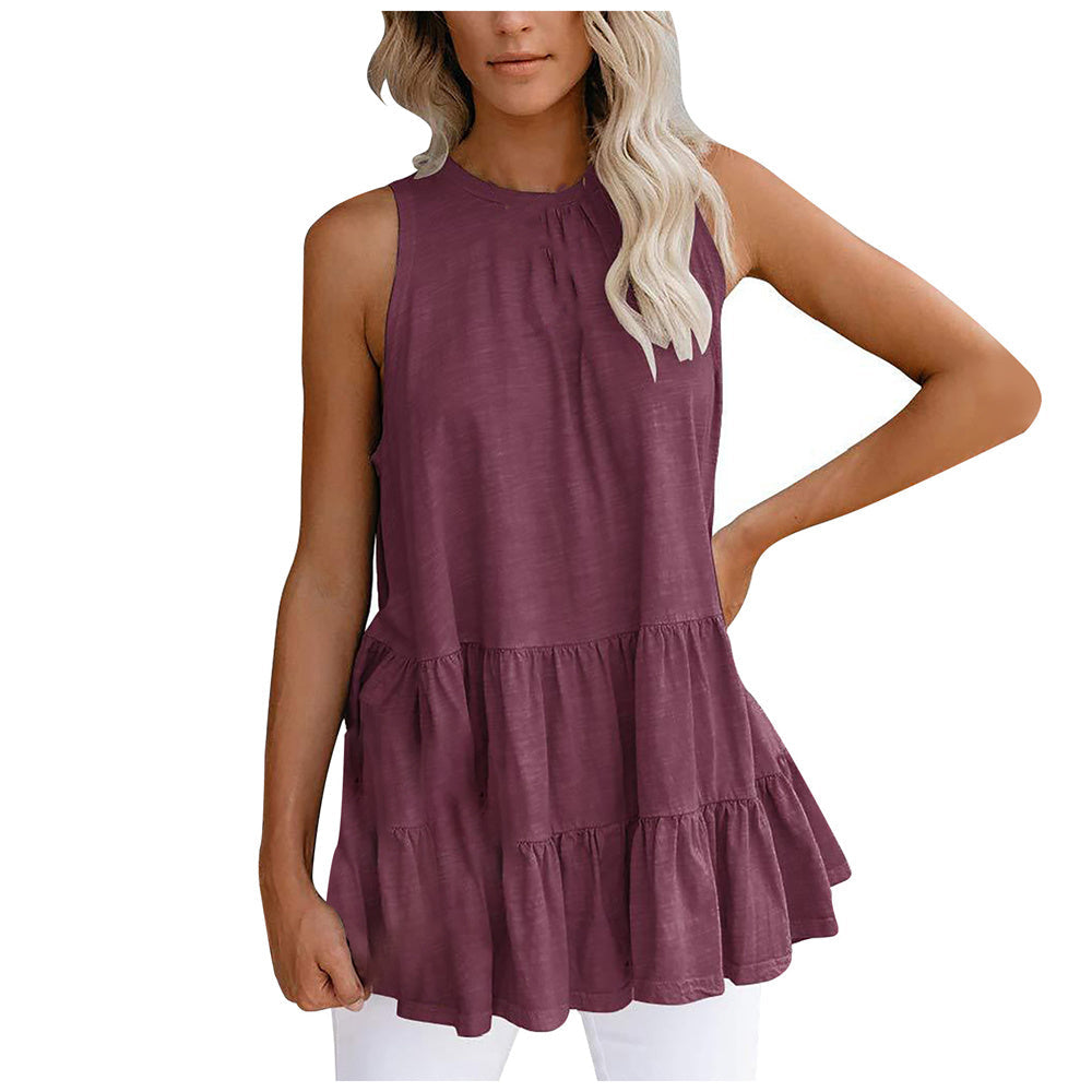 Round Neck Sleeveless Splicing Loose Vest Tops 7