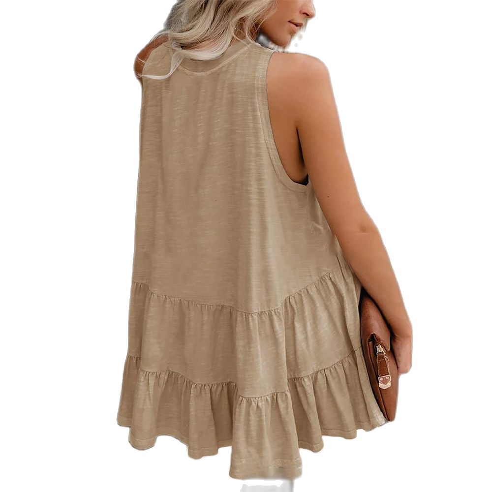 Round Neck Sleeveless Splicing Loose Vest Tops 2
