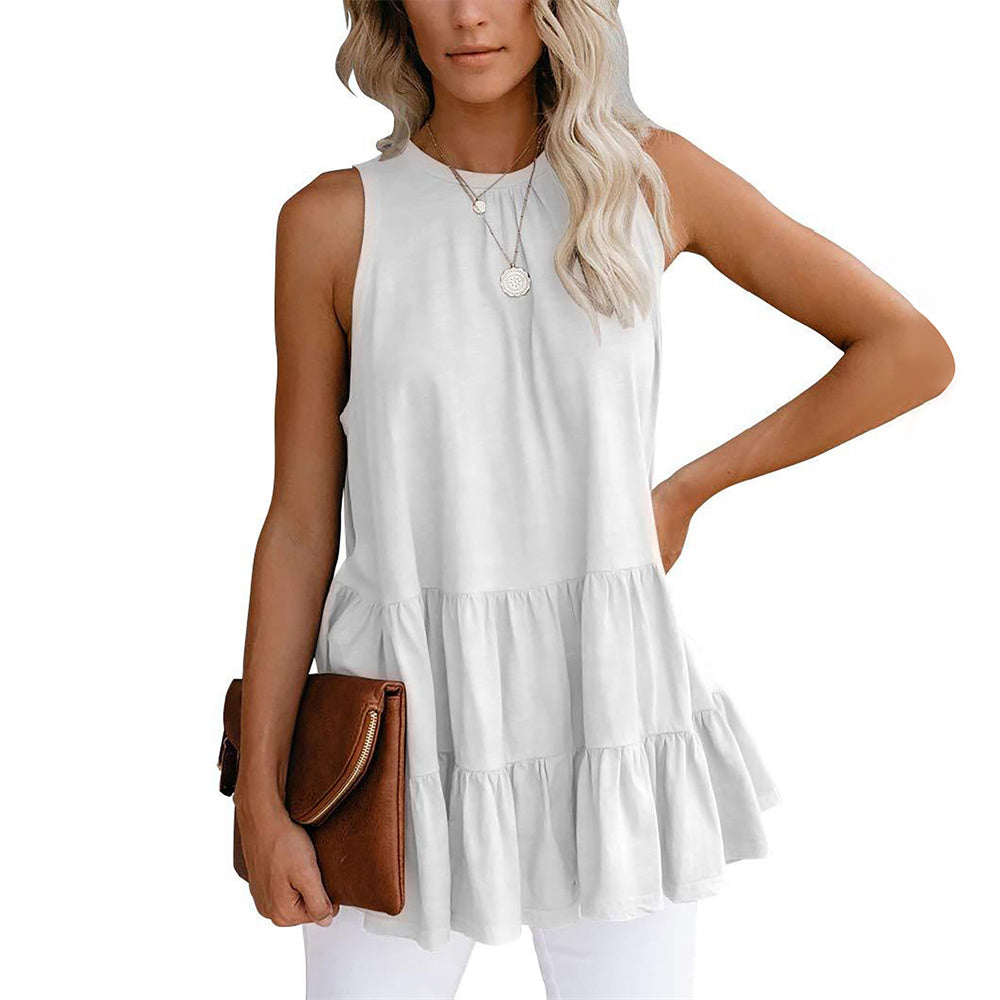 Round Neck Sleeveless Splicing Loose Vest Tops 8