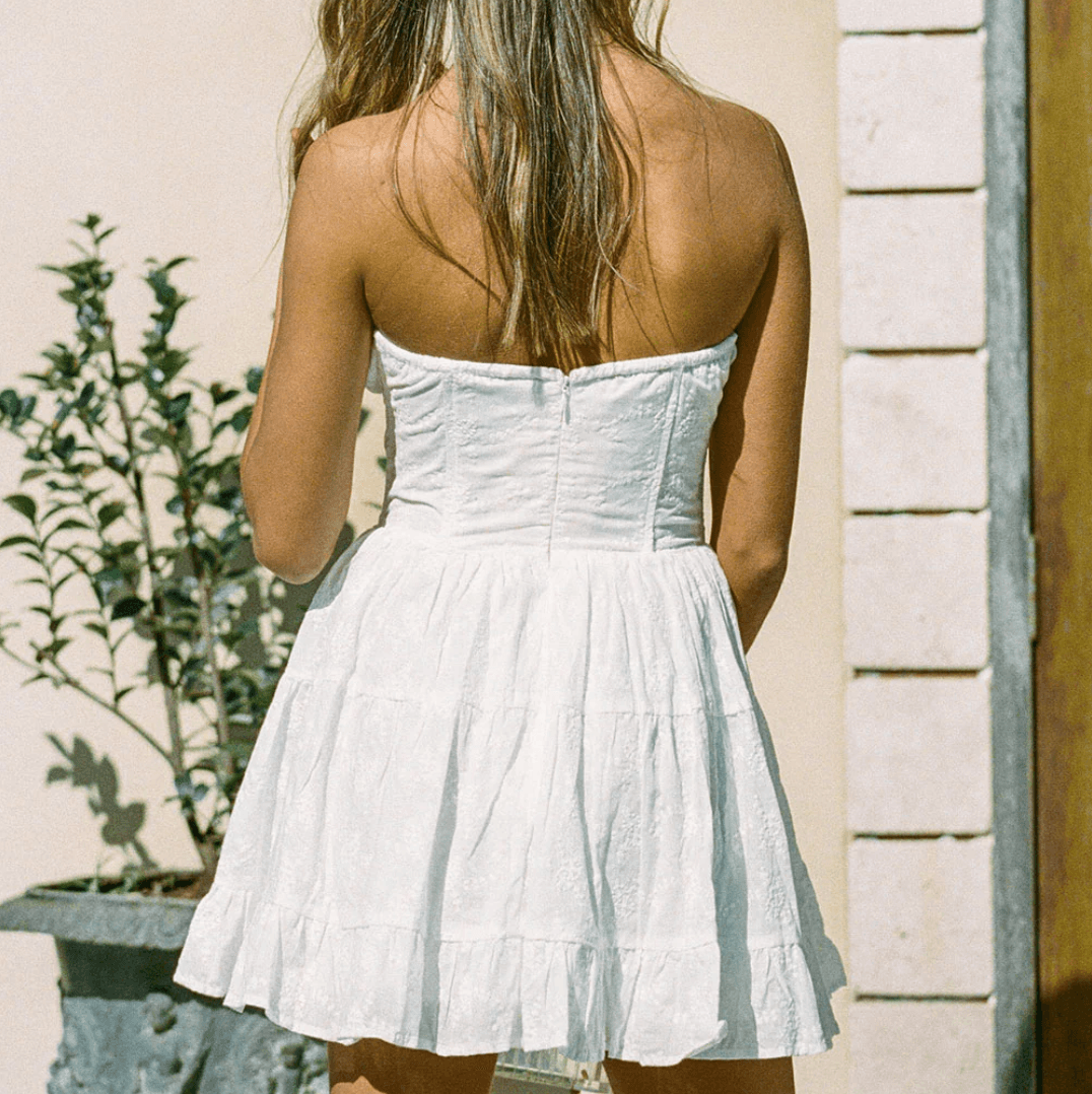 Broderie Anglaise Strapless Tiered Cotton Mini Dress 4