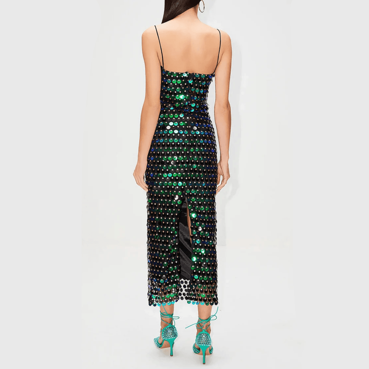 Sequin Spaghetti Strap Square Neck Column Midi Dress - View 10