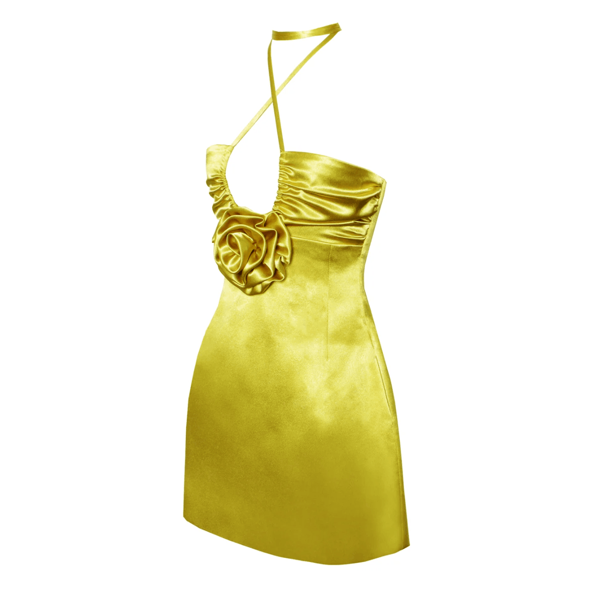 Satin Cross-Halter Rosette Ruched A-Line Mini Dress 9