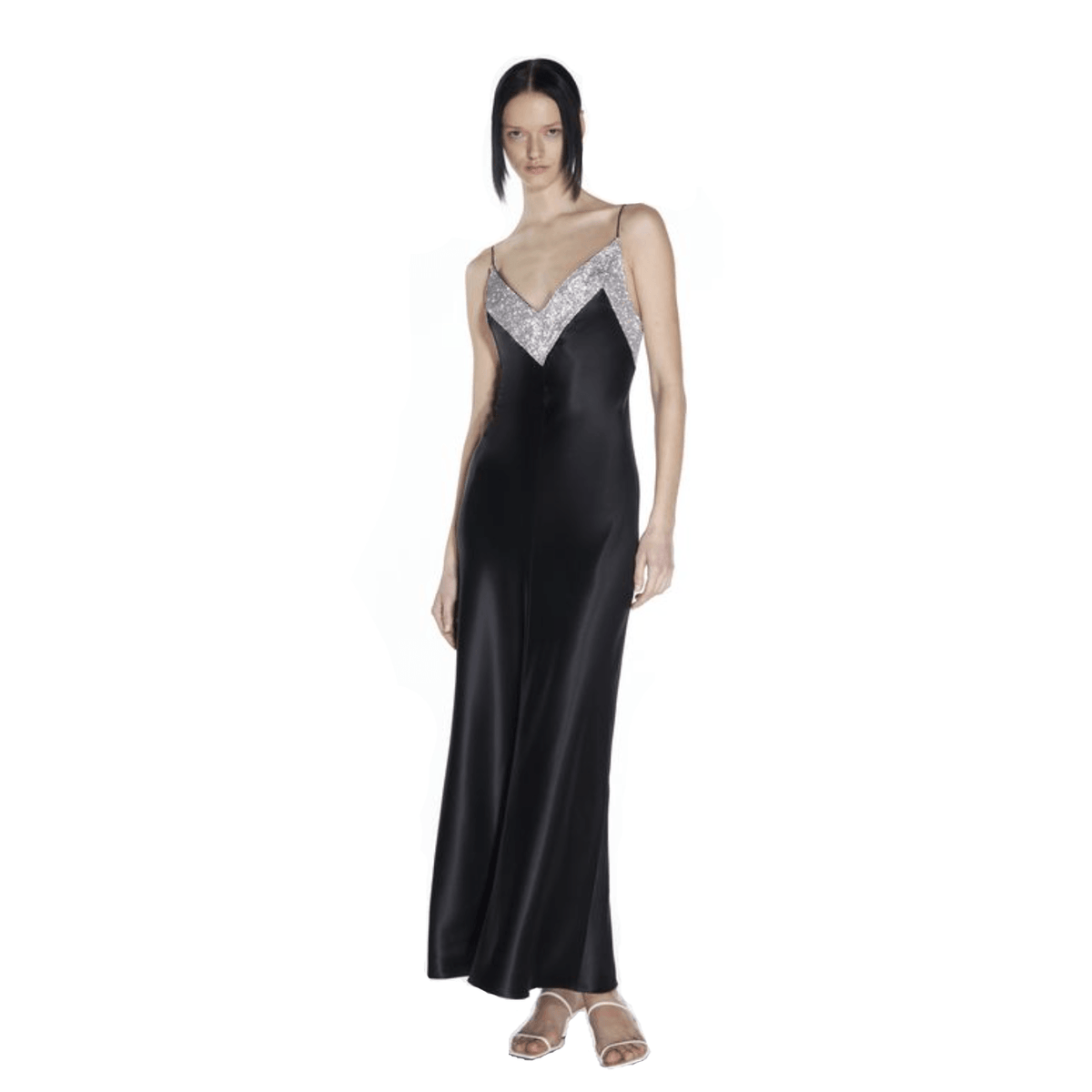 Crystal-Embellished V-Neck Spaghetti-Strap Slip Maxi Dress 10
