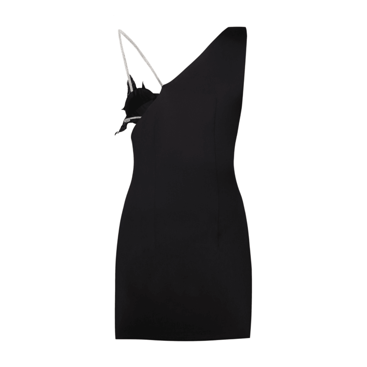 Rhinestone One Shoulder Deep V-Neck Floral Applique Bodycon Mini Dress - View 13