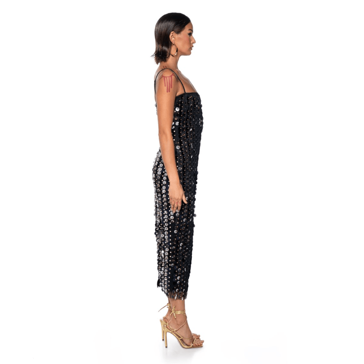 Sequin Spaghetti Strap Square Neck Column Midi Dress - View 12