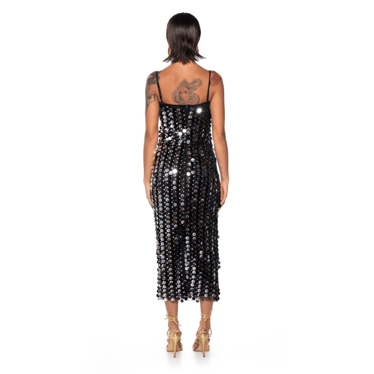 Sequin Spaghetti Strap Square Neck Column Midi Dress - View 13