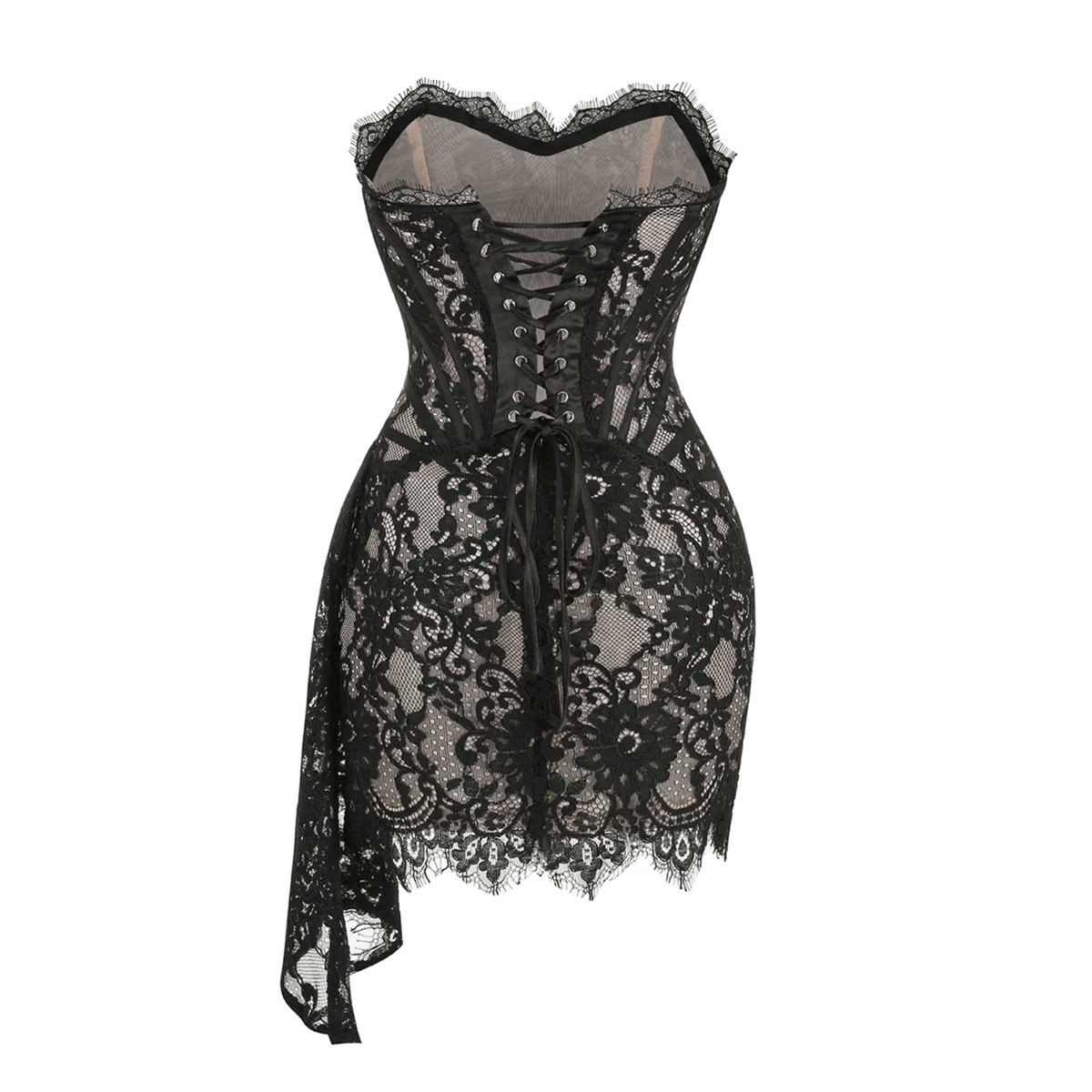 Sheer Lace Strapless Corset Draped Mini Dress 23