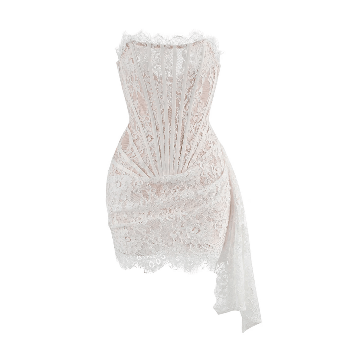 Sheer Lace Strapless Corset Draped Mini Dress 24