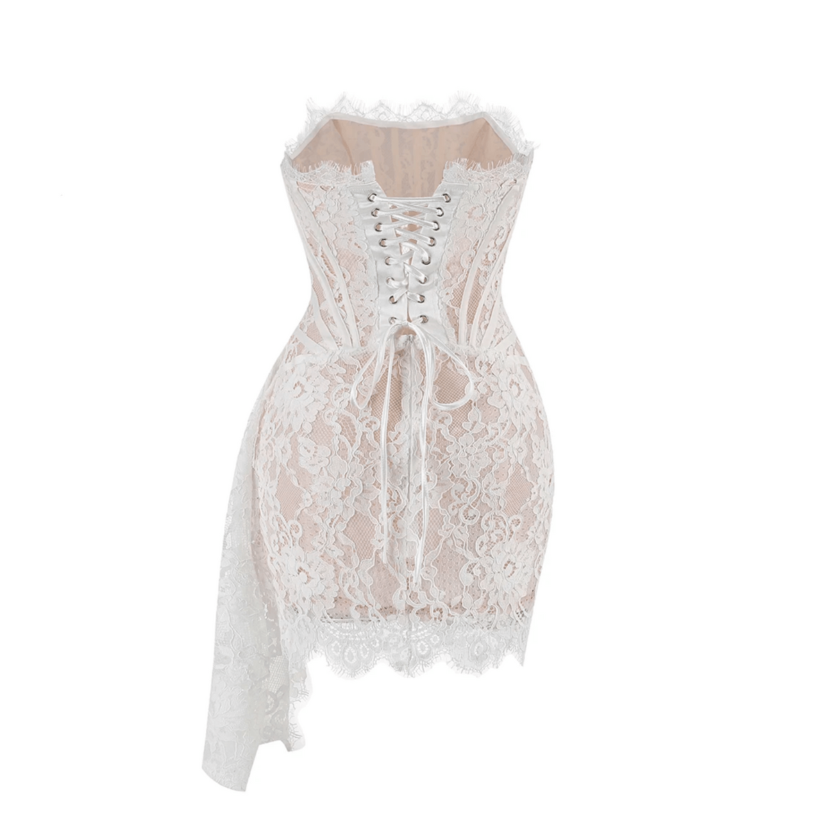 Sheer Lace Strapless Corset Draped Mini Dress 25