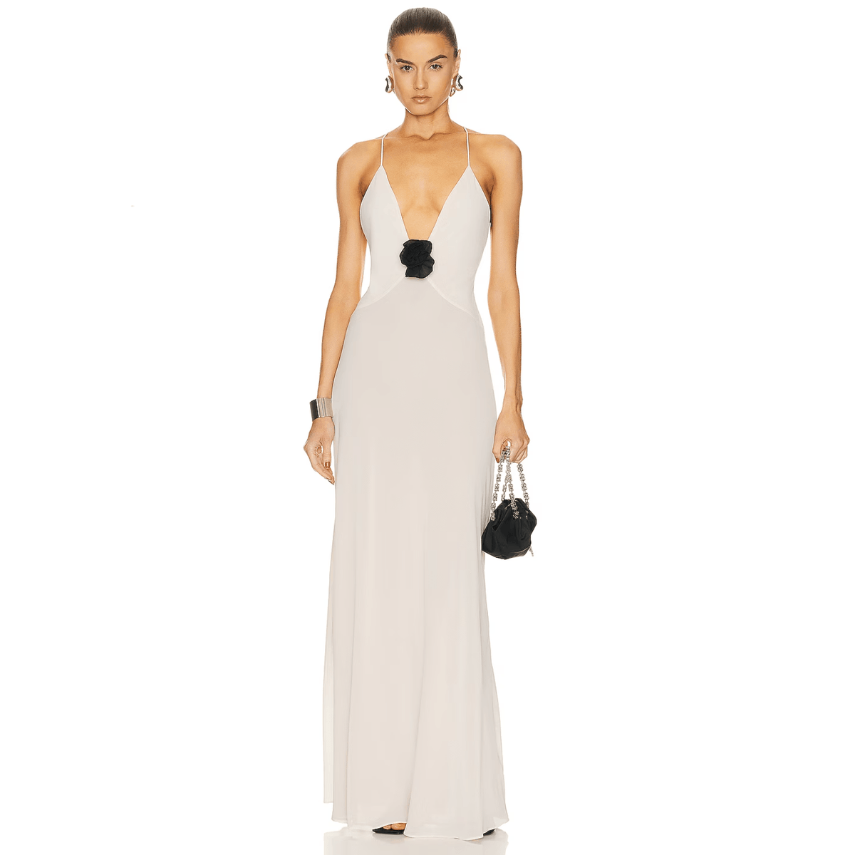 Deep-V Plunge Halter Rosette Backless Maxi Dress 9