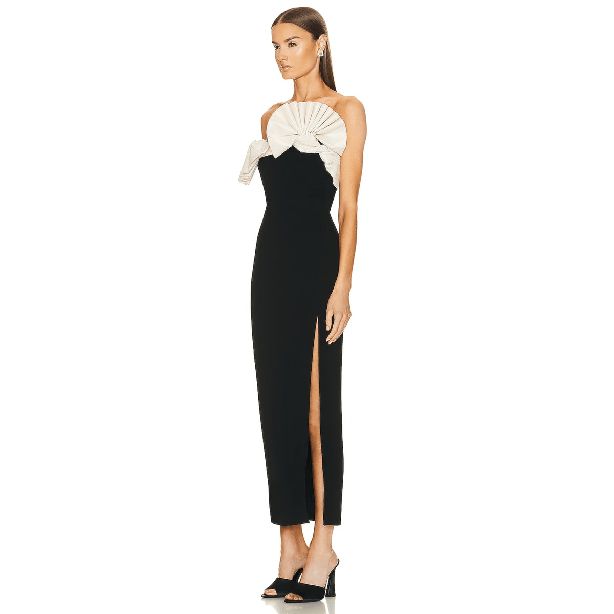 Strapless Oversized Bow Front High-Slit Maxi Gown 11