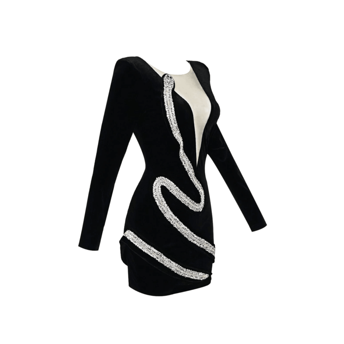Velvet Plunge Long-Sleeve Crystal Serpent Mini Dress 9